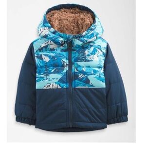 The North Face Blue and White Baby Puffer Reversible Jacket